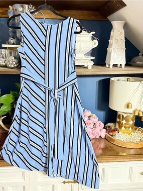Emma & Michele Light Blue Black and White Striped Tie-Waist Dress